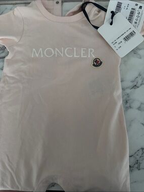 Moncler Light Pink Logo Short Sleeve Romper